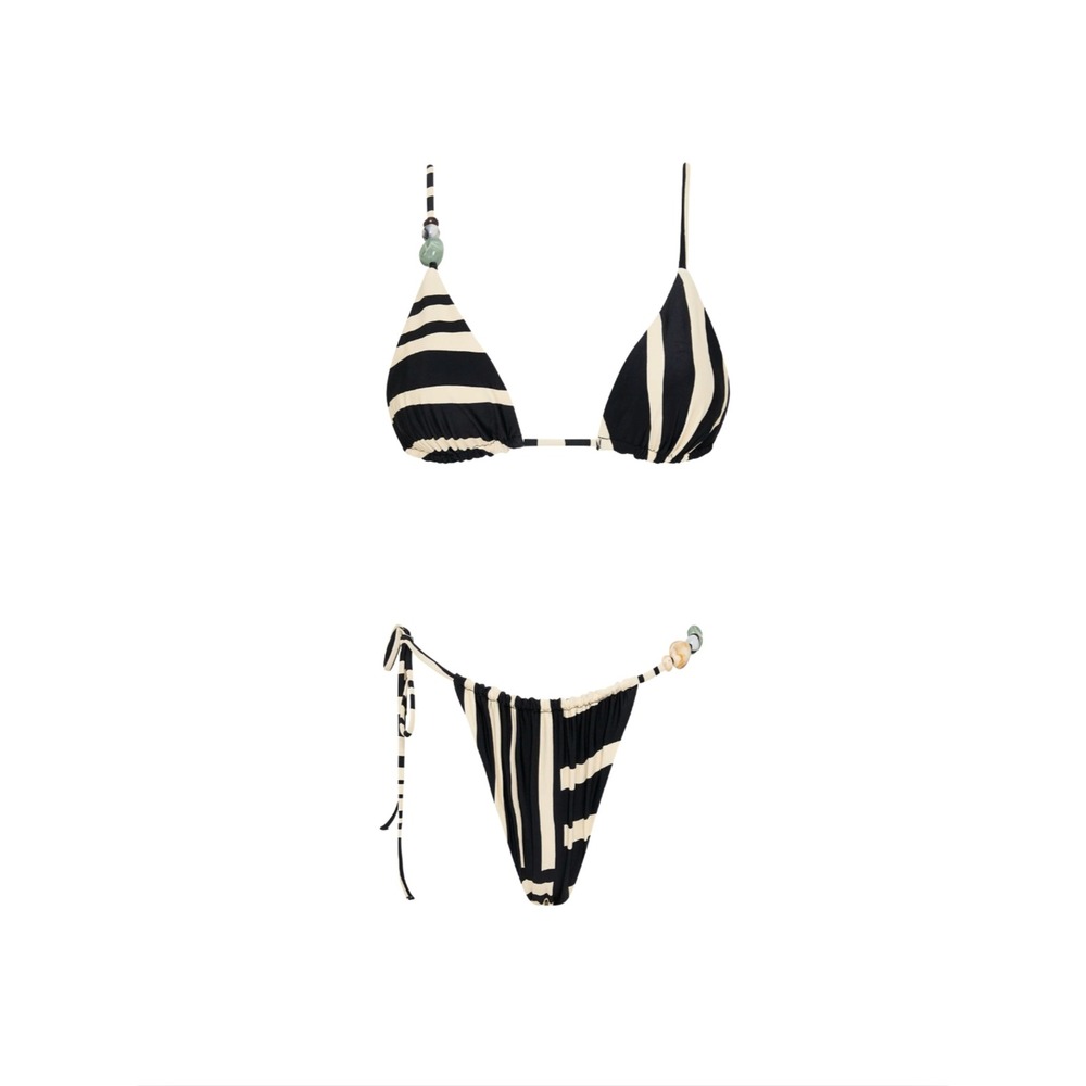 Sir The Label Linocut String Triangle Top & Brief Bikini Set Beaded EUC $280 XS